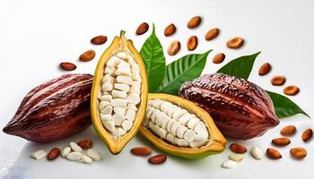 ripe cocoa fruit isolated on white background photo