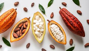 ripe cocoa fruit isolated on white background photo