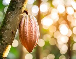 ripe cocoa fruit tree on the tree photo