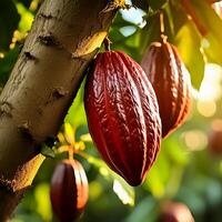 ripe cocoa fruit tree on the tree photo