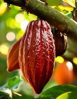 ripe cocoa fruit tree on the tree photo