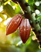 ripe cocoa fruit tree on the tree photo