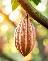 ripe cocoa fruit tree on the tree photo