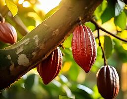 ripe cocoa fruit tree on the tree photo