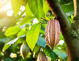 ripe cocoa fruit tree on the tree photo