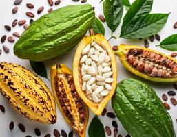 ripe cocoa fruit isolated on white background photo