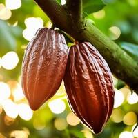 ripe cocoa fruit tree on the tree photo