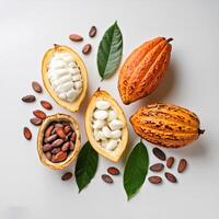 ripe cocoa fruit isolated on white background photo