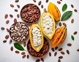ripe cocoa fruit isolated on white background photo