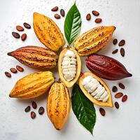 ripe cocoa fruit isolated on white background photo