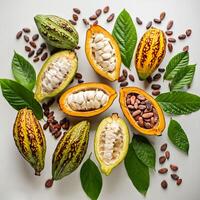 ripe cocoa fruit isolated on white background photo