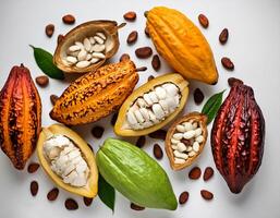ripe cocoa fruit isolated on white background photo