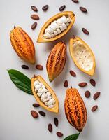 ripe cocoa fruit isolated on white background photo