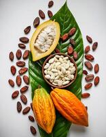 ripe cocoa fruit isolated on white background photo