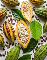 ripe cocoa fruit isolated on white background photo