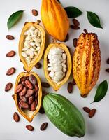 ripe cocoa fruit isolated on white background photo