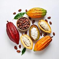 ripe cocoa fruit isolated on white background photo