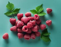 Creative food concept. Fresh a pile of Berry raspberry. top of view photo