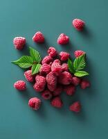 Creative food concept. Fresh a pile of Berry raspberry. top of view photo