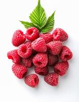 Creative food concept. Fresh a pile of Berry raspberry. top of view photo