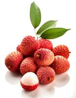 Fresh lychee fruit isolated on white background. photo