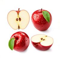 Creative food concept. Red apple with half isolated on white background photo