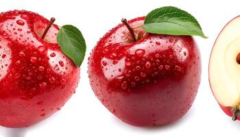 Creative food concept. Red apple with half isolated on white background photo