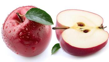 Creative food concept. Red apple with half isolated on white background photo