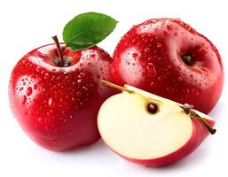 Creative food concept. Red apple with half isolated on white background photo