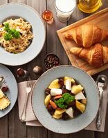 creative food concept. table with food, top view photo