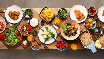 creative food concept. table with food, top view photo