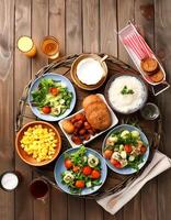 creative food concept. table with food, top view photo