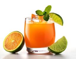 tropical drink concept. Orange cocktail with lime garnish. photo