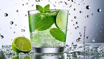 Glass of fresh mojito close up against a white background photo