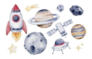 Set of Watercolor Space Element vector