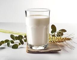 Glass of milk on white background photo
