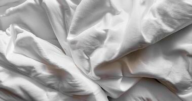 Background concept. Soft bed sheets that are still wrinkled after being used. The white bed sheets were crumpled and shabby. Pattern texture background. photo