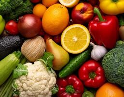 High quality photo fresh fruits and vegetables. Pattern texture background.
