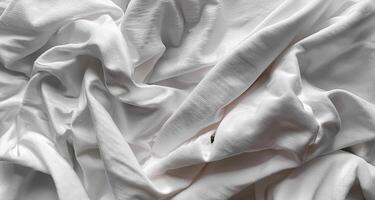 Background concept. Soft bed sheets that are still wrinkled after being used. The white bed sheets were crumpled and shabby. Pattern texture background. photo