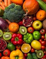 High quality photo fresh fruits and vegetables. Pattern texture background.
