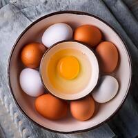 photo pallet with eggs and raw broken egg with yolk. Pattern texture background