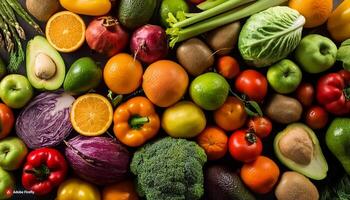 High quality photo fresh fruits and vegetables. Pattern texture background.