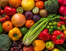 High quality photo fresh fruits and vegetables. Pattern texture background.