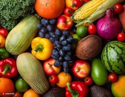 High quality photo fresh fruits and vegetables. Pattern texture background.