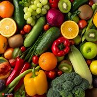 High quality photo fresh fruits and vegetables. Pattern texture background.