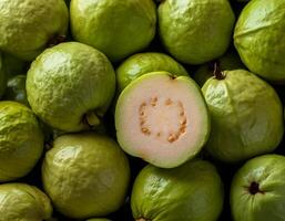 close up a pile of close-up guava fruit fresh, organic. photo