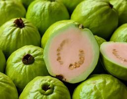 close up a pile of close-up guava fruit fresh, organic. photo