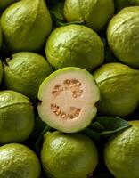 close up a pile of close-up guava fruit fresh, organic. photo