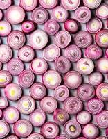 red onion slices. pattern texture background. photo