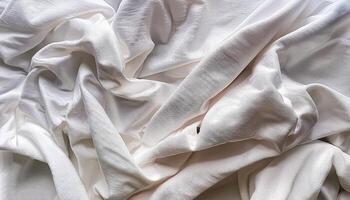 Background concept. Soft bed sheets that are still wrinkled after being used. The white bed sheets were crumpled and shabby. Pattern texture background. photo